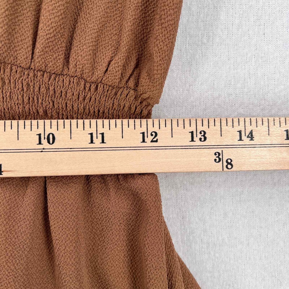 SABO SKIRT Mini Dress Women XS Brown Wrap Long Sleeve Smocked Waist Pull on - Picture 13 of 16
